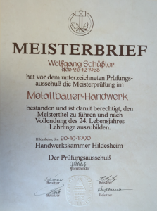 Meisterbrief W. Schüssler